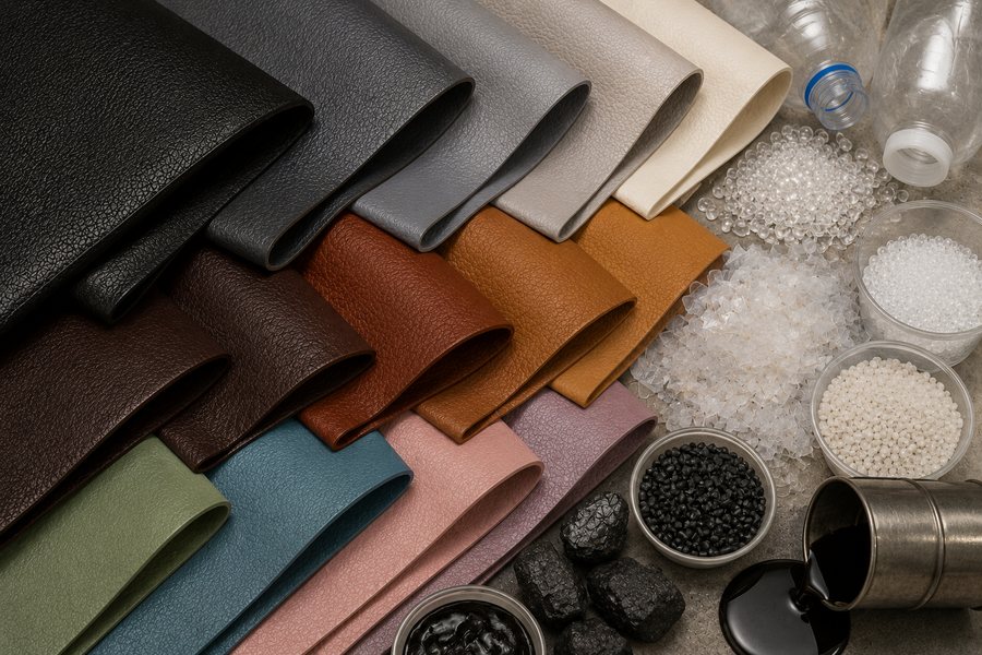 A folded piece of grey PVC/PU synthetic leather