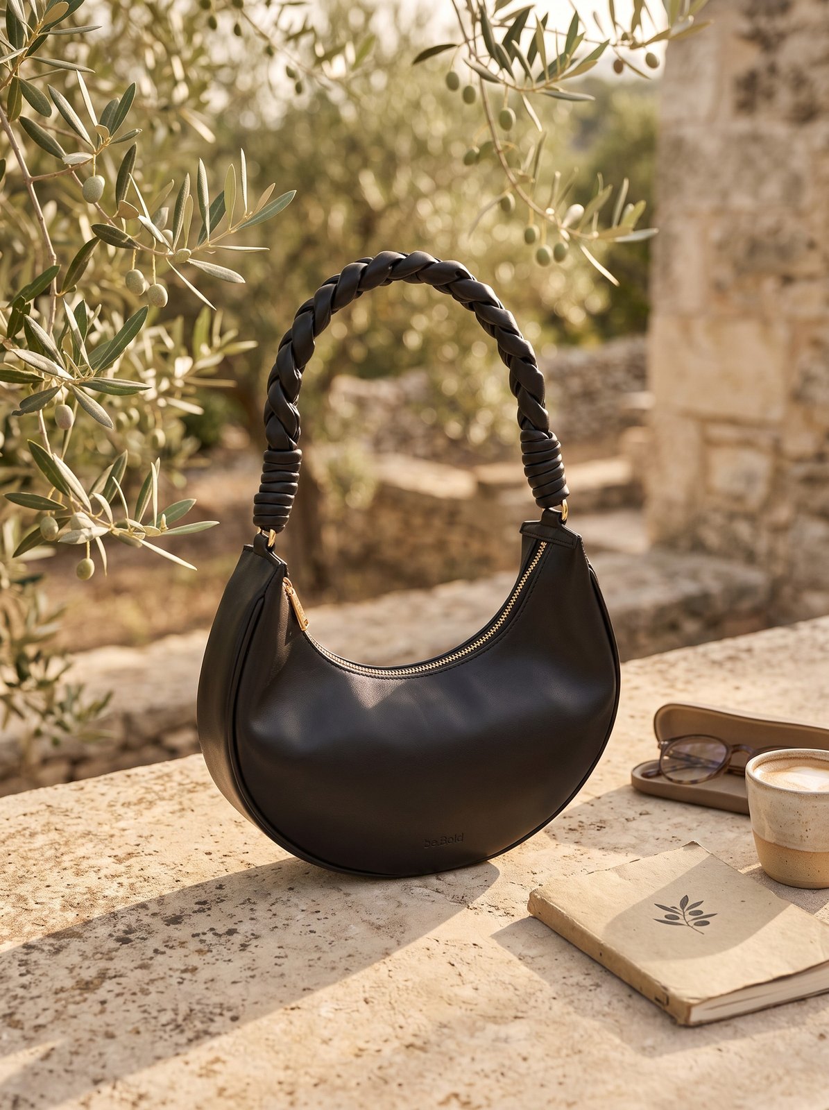 The.CP set on a stone ledge in an olive grove
