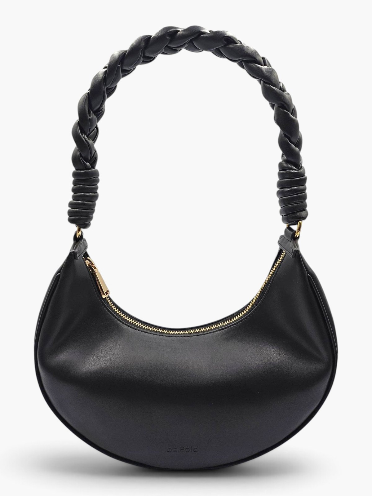 The.CP crescent shoulder bag in black, front view