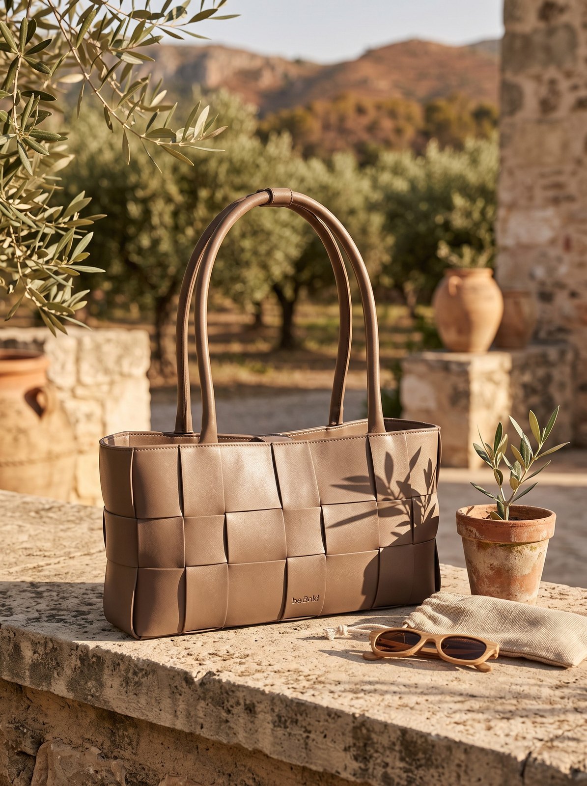 The.KTP set on a stone ledge in an olive grove