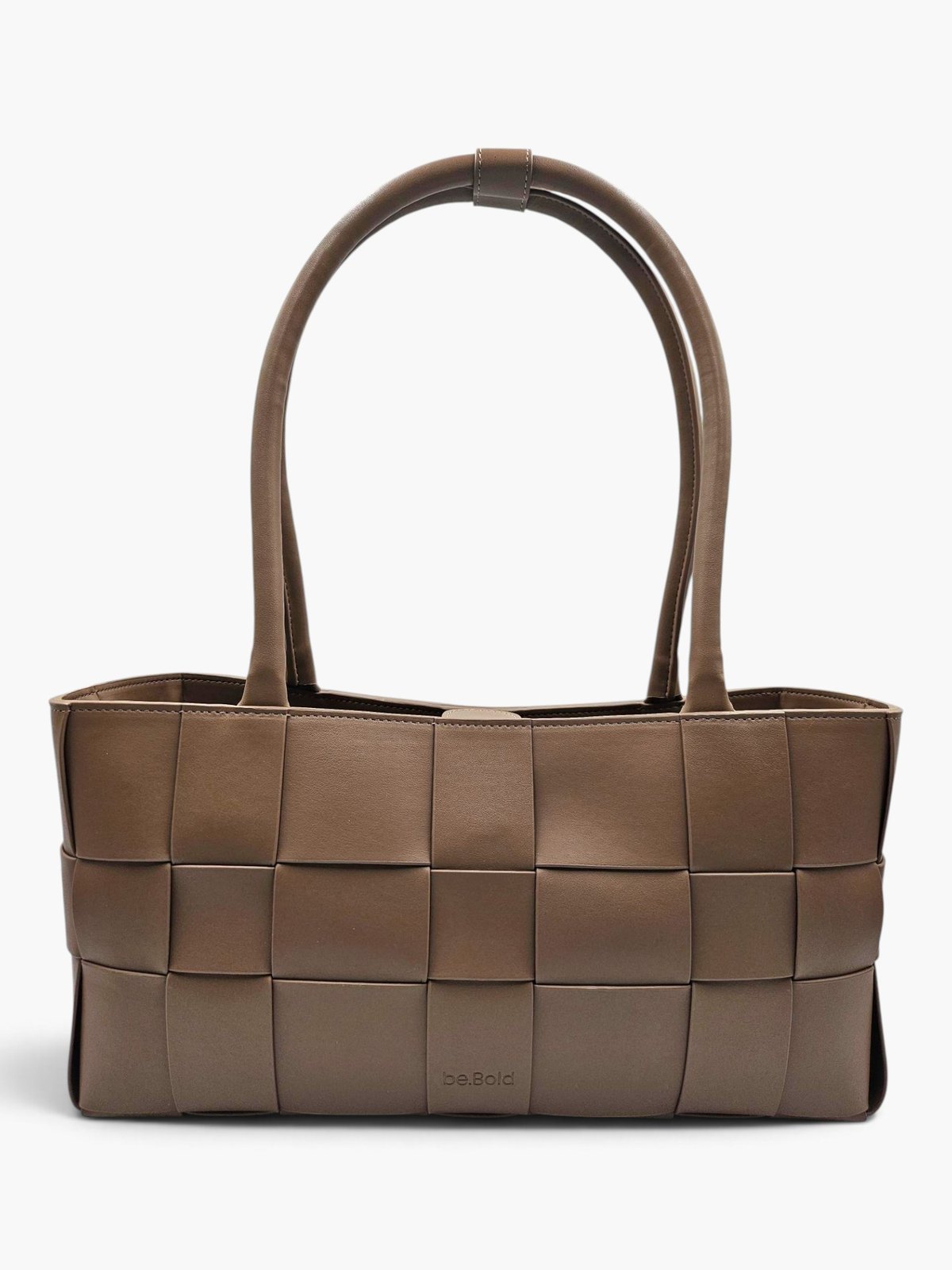 The.KTP woven tote in brown taupe, front view